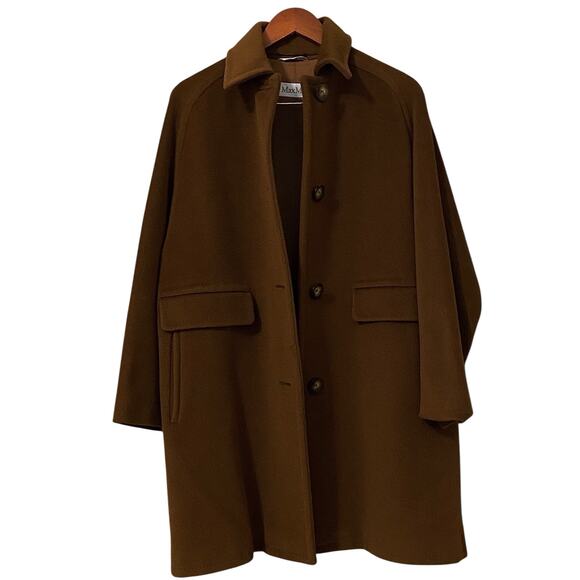 Max Mara Virgin Wool Cashmere Coat US 8 Brown Collared Barn Chore Coat Luxury - Picture 13 of 16